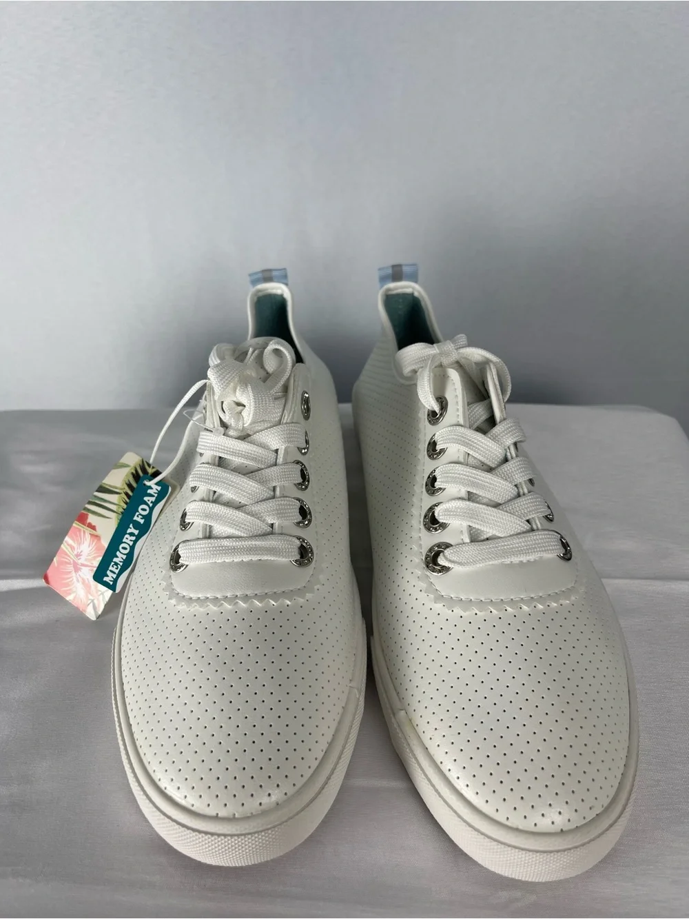 Tommy Bahama White Perforated Lace-Up Sneakers